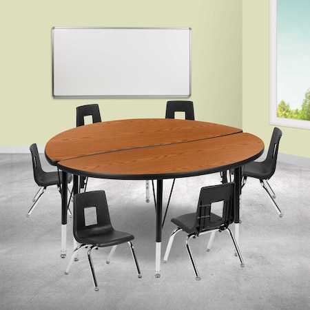 Flash Furniture 47.5" Circle Wave Oak Table Set-12" Stack Chairs XU-GRP-12CH-A48-HCIRC-OAK-T-P-GG